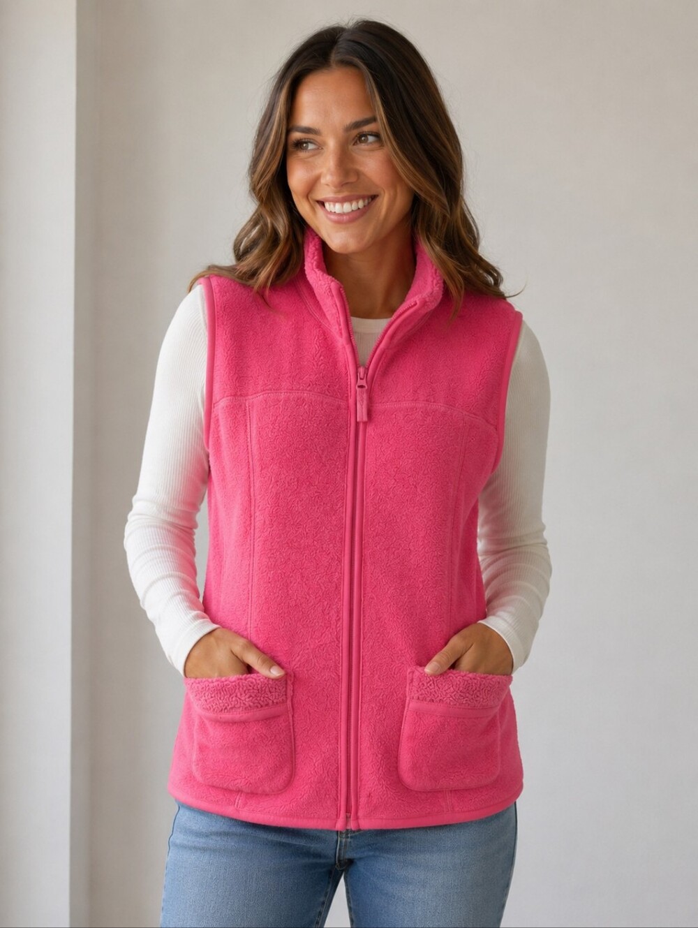 Basic Editions Pink Fleece Vest Size Xl